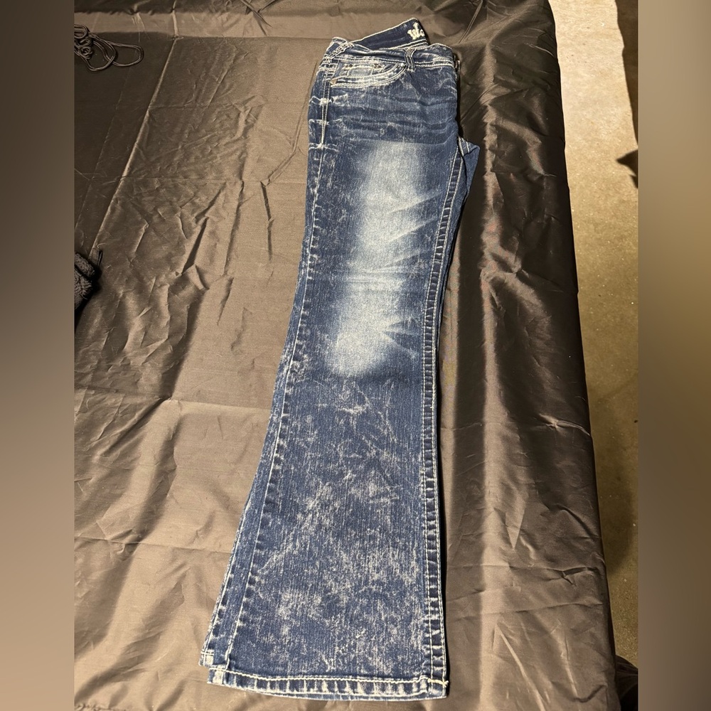 Wallflower Distressed Sz 9 Juniors Blue Flare Jeans